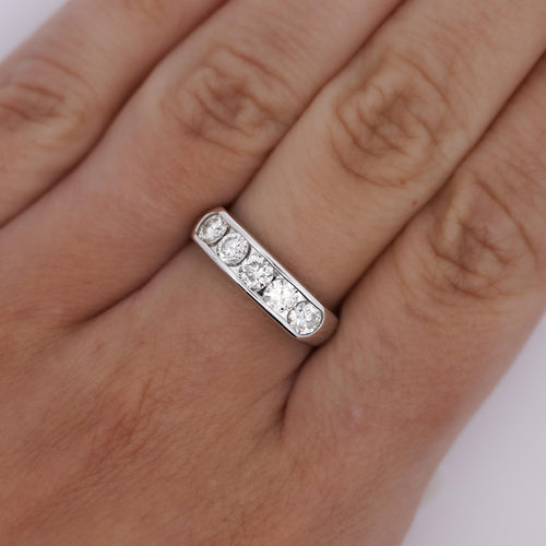 1.03 Carat Round-Cut Diamond in Platinum 900 Channel Setting Half-Eternity Ring