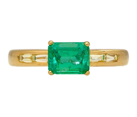 1.07 Carat Emerald & Baguette Diamond East West 18K Gold Ring