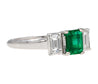 1.07 Carat Square-Cut Emerald and Diamond Three Stone Platinum Ring