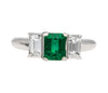 1.07 Carat Square-Cut Emerald and Diamond Three Stone Platinum Ring