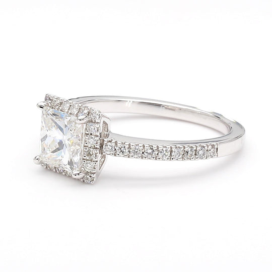 1.11 Carat G/SI2 Princess Cut Diamond Pave Halo Set in Platinum Engagement Ring
