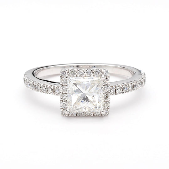 1.11 Carat G/SI2 Princess Cut Diamond Pave Halo Set in Platinum Engagement Ring
