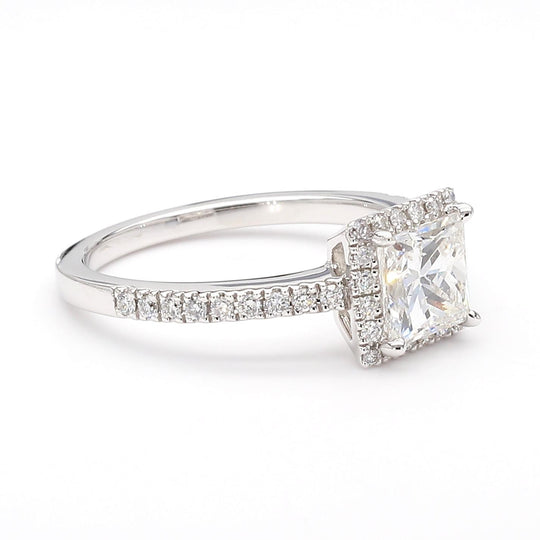 1.11 Carat G/SI2 Princess Cut Diamond Pave Halo Set in Platinum Engagement Ring