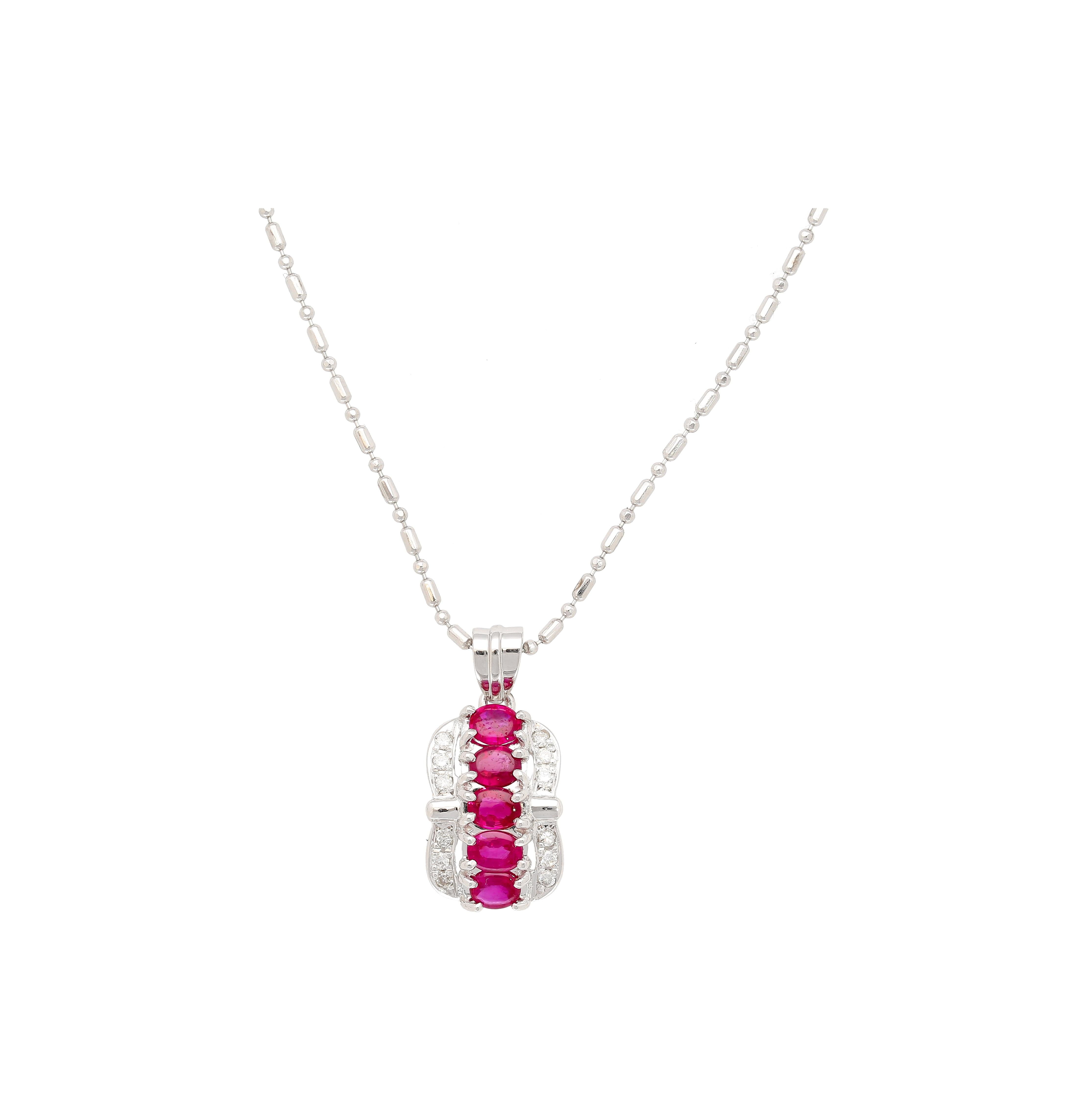 1.15 Carat Pinkish Red Ruby and Diamond Pendant Necklace Platinum