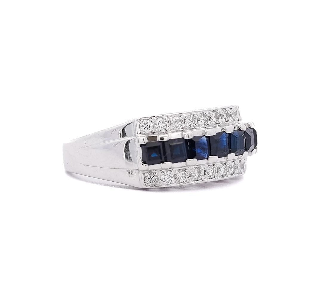 1.16 Carat Sapphire and Round Cut Diamond Cluster Band Ring in Platinum