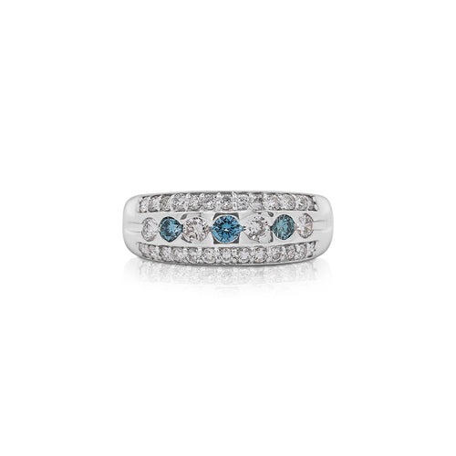 1.16 Carat Three Row White and Blue Diamond Channel Seting Band Ring