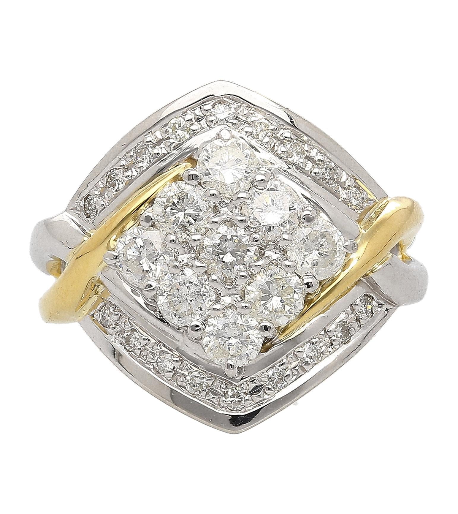 1.2 Carat Round-Cut Diamond Two-Tone Retro Cluster Ring