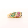 1.21 Carat Ruby Sapphire Emerald Diamond 18K Gold Multi Gem Cluster Dome Ring