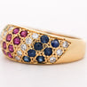 1.21 Carat Ruby Sapphire Emerald Diamond 18K Gold Multi Gem Cluster Dome Ring