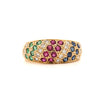 1.21 Carat Ruby Sapphire Emerald Diamond 18K Gold Multi Gem Cluster Dome Ring