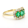 1.22 Carat Emerald & Diamond 18K Gold Halo Three Stone Band Ring