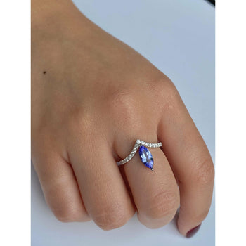 Bague courbée en tanzanite taille marquise en or blanc 18 k – Assay Jewelers