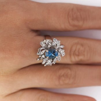 1.26 Carat Aquamarine & Diamond in 18K Yellow Gold Floral Statement Ring – Assay Jewelers