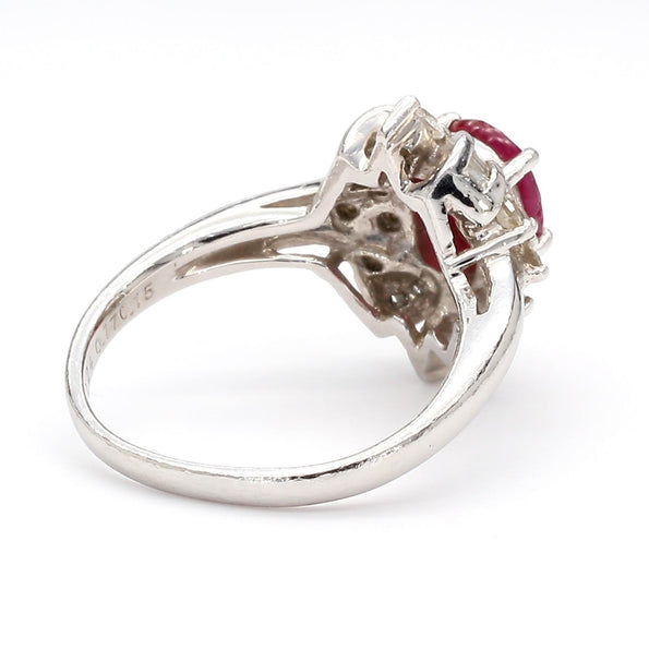 1.26 Carat Oval Ruby & Mixed Diamond Ballerina Platinum Art Nouveau Style Ring