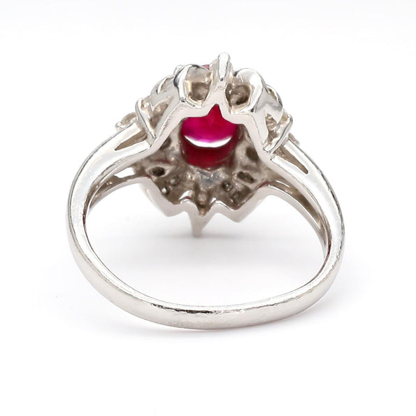 1.26 Carat Oval Ruby & Mixed Diamond Ballerina Platinum Art Nouveau Style Ring