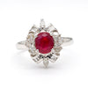 1.26 Carat Oval Ruby & Mixed Diamond Ballerina Platinum Art Nouveau Style Ring