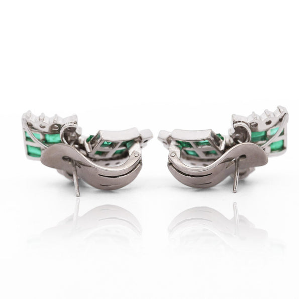 1.30 Carat Emerald & Diamond in 14K White Gold Retro Style Stud Earrings