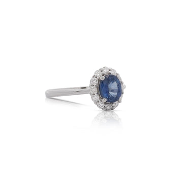 1.30 Carat Oval Deep Blue Sapphire & Round Diamond 18K White Gold Ring – Assay Jewelers