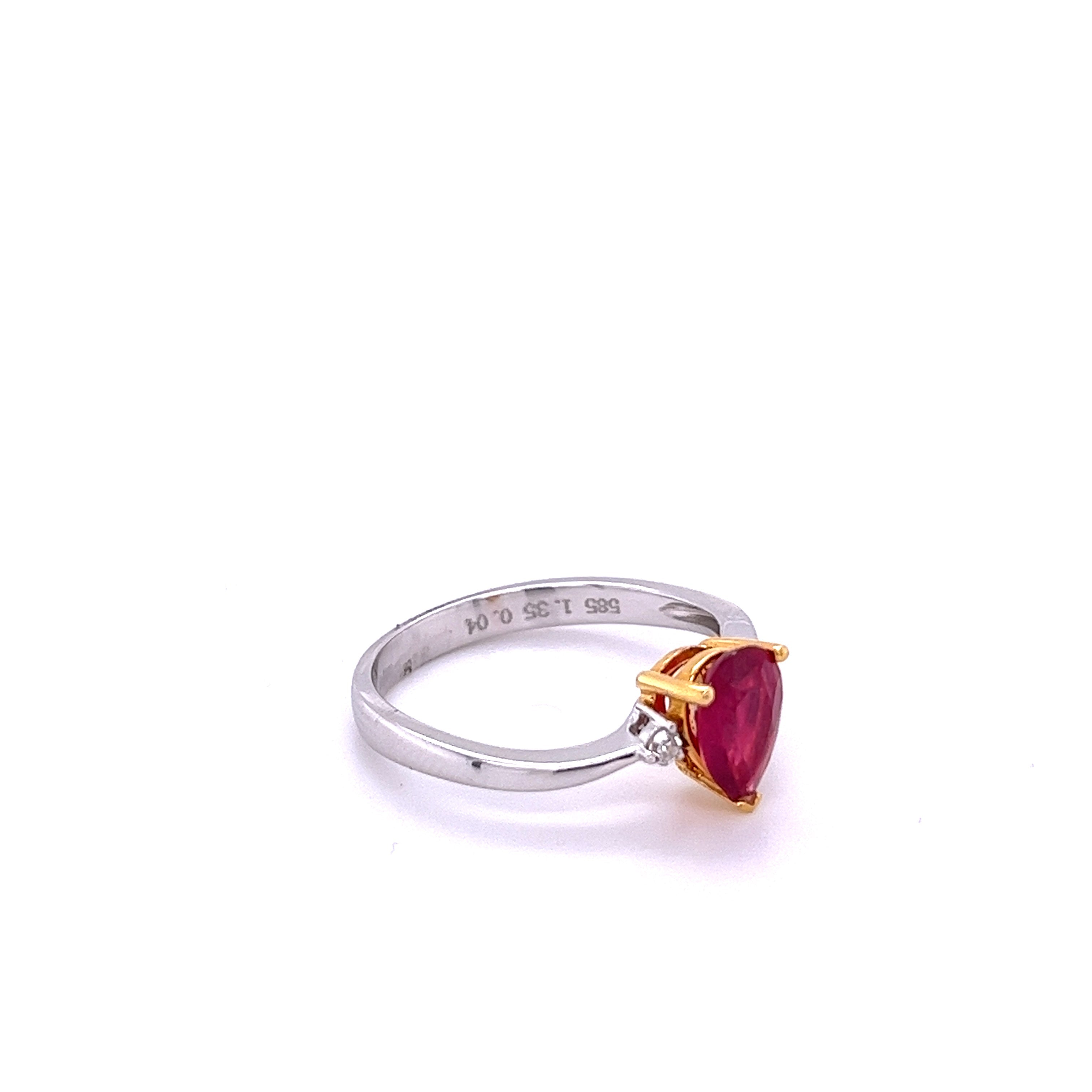 1.35 Carat Pear Cut Natural Ruby and Diamonds in 14k white gold Curved Ring-Rings-ASSAY