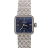 Vintage Omega Geneve Ladies 18K White Gold Blue Dial Square Mesh Bracelet Watch
