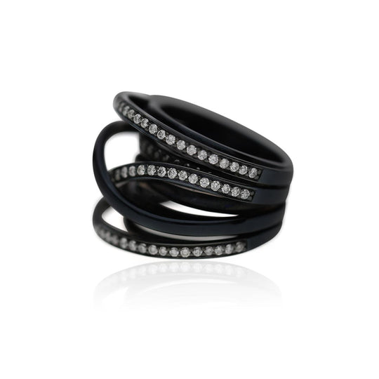 1.4 Carat Diamond Pave Multi-Band Coil 18K Black Gold Overpass Ring