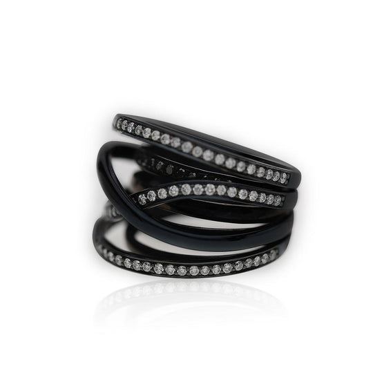 1.4 Carat Diamond Pave Multi-Band Coil 18K Black Gold Overpass Ring