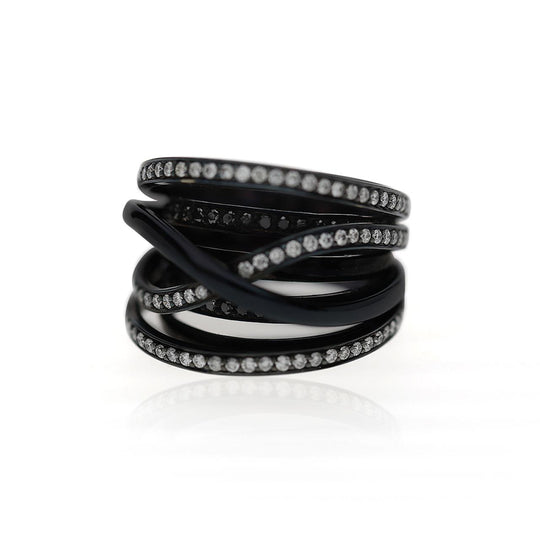 1.4 Carat Diamond Pave Multi-Band Coil 18K Black Gold Overpass Ring