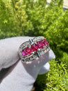 1.43 Carat Pinkish Red Ruby and Diamond Cluster Platinum Dome Ring