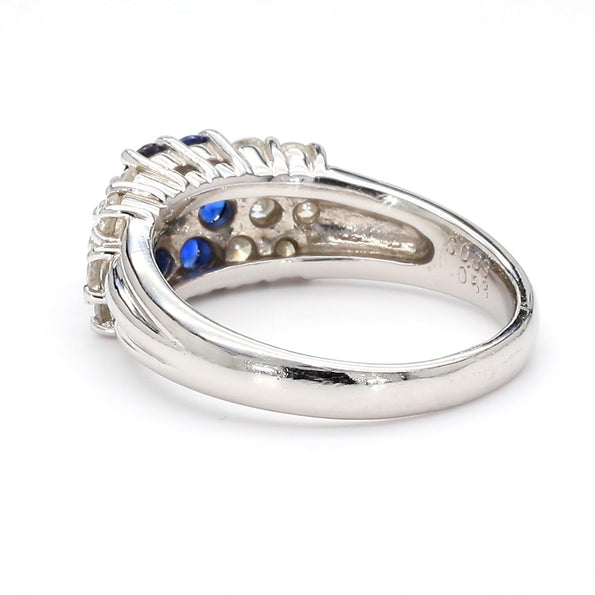 1.46 Carat Blue Sapphire & Diamond Platinum 3 Row Floral Cluster Band Ring
