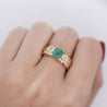 1.47 Carat Emerald With Round and Baguette Cut Diamond 14K Gold Statement Ring