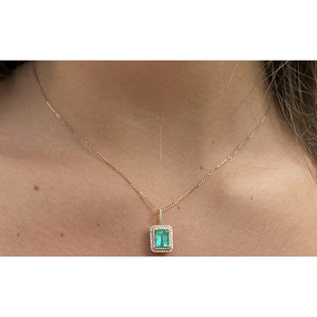 1.47 Carat Emerald and Diamond halo 18k Rose Gold Pendant Necklace – Assay Jewelers