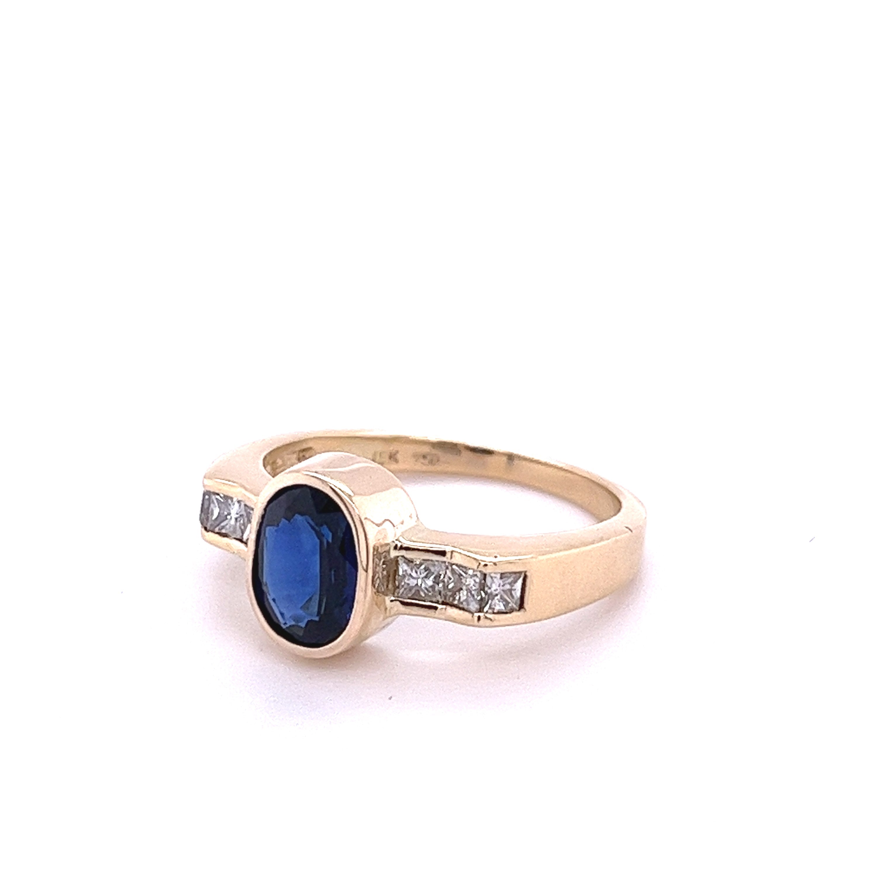 1.48 Carat Oval Cut Blue Sapphire With Princess Cut Diamond Ring in 18k Gold-Assay Jewelers-ASSAY