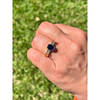 1.48 Carat Oval Cut Blue Sapphire With Princess Cut Diamond Ring in 18k Gold – Assay Jewelers