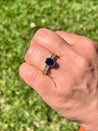 1.48 Carat Oval Cut Blue Sapphire With Princess Cut Diamond Ring in 18k Gold