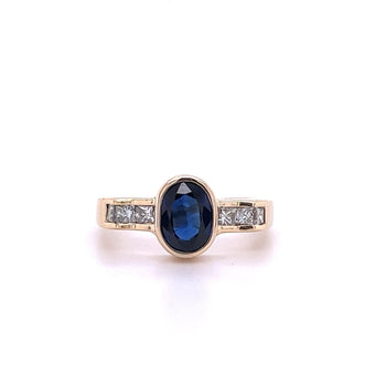 1.48 Carat Oval Cut Blue Sapphire With Princess Cut Diamond Ring in 18k Gold – Assay Jewelers