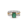 1.5 Carat Emerald and Old Cut Diamond 2 Piece Wedding Band and Ring Set