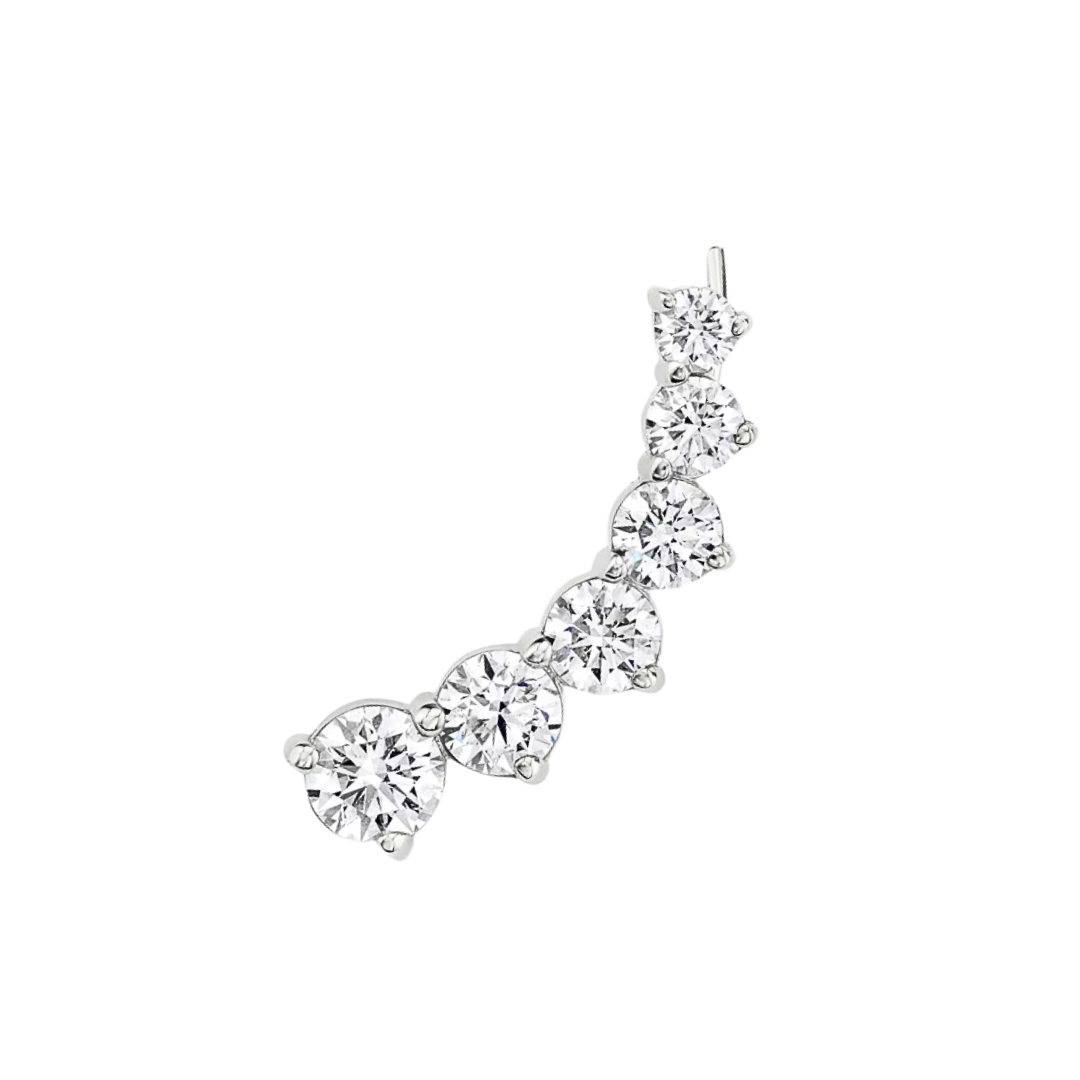 Reserved: 14K White Gold Ear Climber Graduated Lab Grown Diamond Earring-Earrings-ASSAY