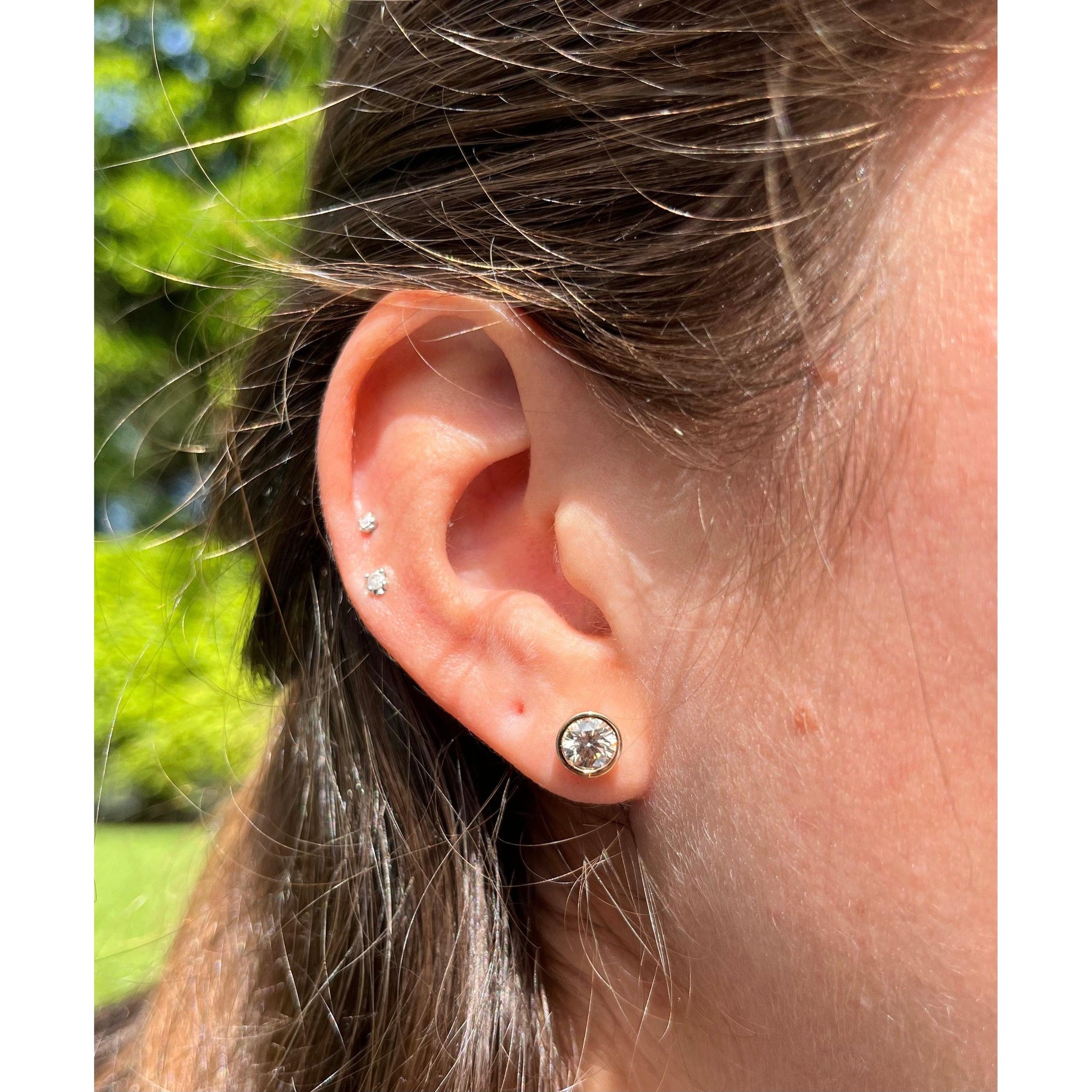 CTW Natural Round Diamond Stud Earrings in Bezel Set Rose Gold