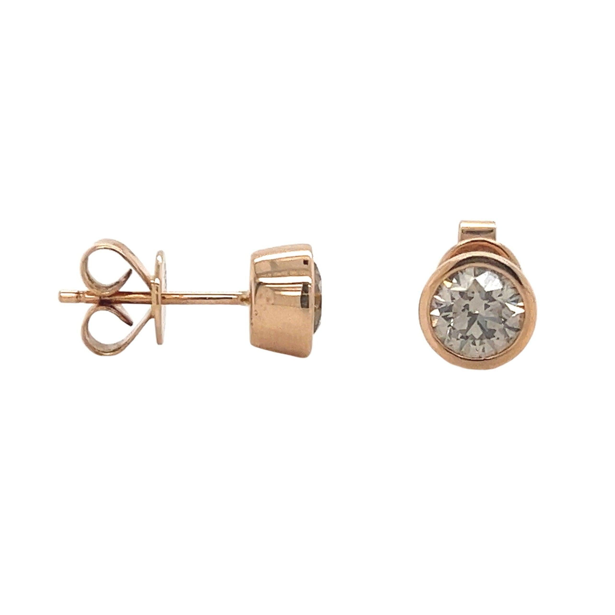 1.5 Carat TW Natural Round Diamond Stud Earrings in Bezel set Rose Gold-Diamond Earrings-ASSAY