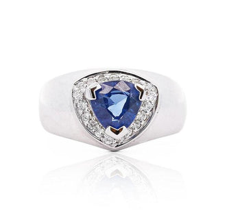1.5 Carat Trillion Blue Sapphire & Diamond in 18K Gold Midi Ring – Assay Jewelers