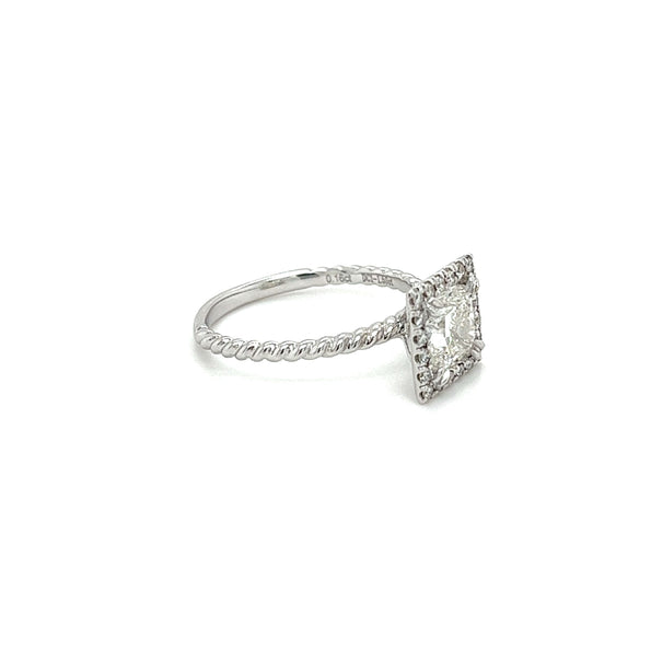 Bague de fiançailles en diamant cultivé en laboratoire de 1,50 carat, taille princesse, en or 18K, avec anneau torsadé et halo de diamants
