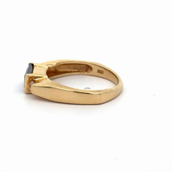 1.50 Carat Radiant Cut Tanzanite & Diamond Accents 14K Yellow Gold Bar Set Ring – Assay Jewelers