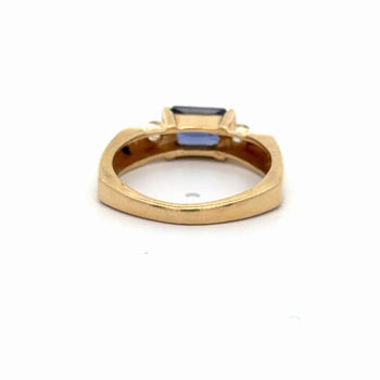 1.50 Carat Radiant Cut Tanzanite & Diamond Accents 14K Yellow Gold Bar Set Ring – Assay Jewelers