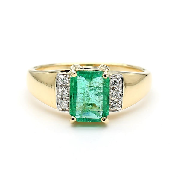 1.60 Carat Emerald & Diamond 14K Gold Classic Set Ring