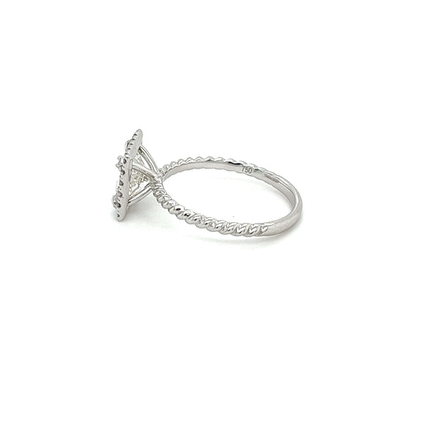 Bague de fiançailles en diamant de laboratoire taille princesse 1,60 carat, tige style corde en or 18K et halo de diamants
