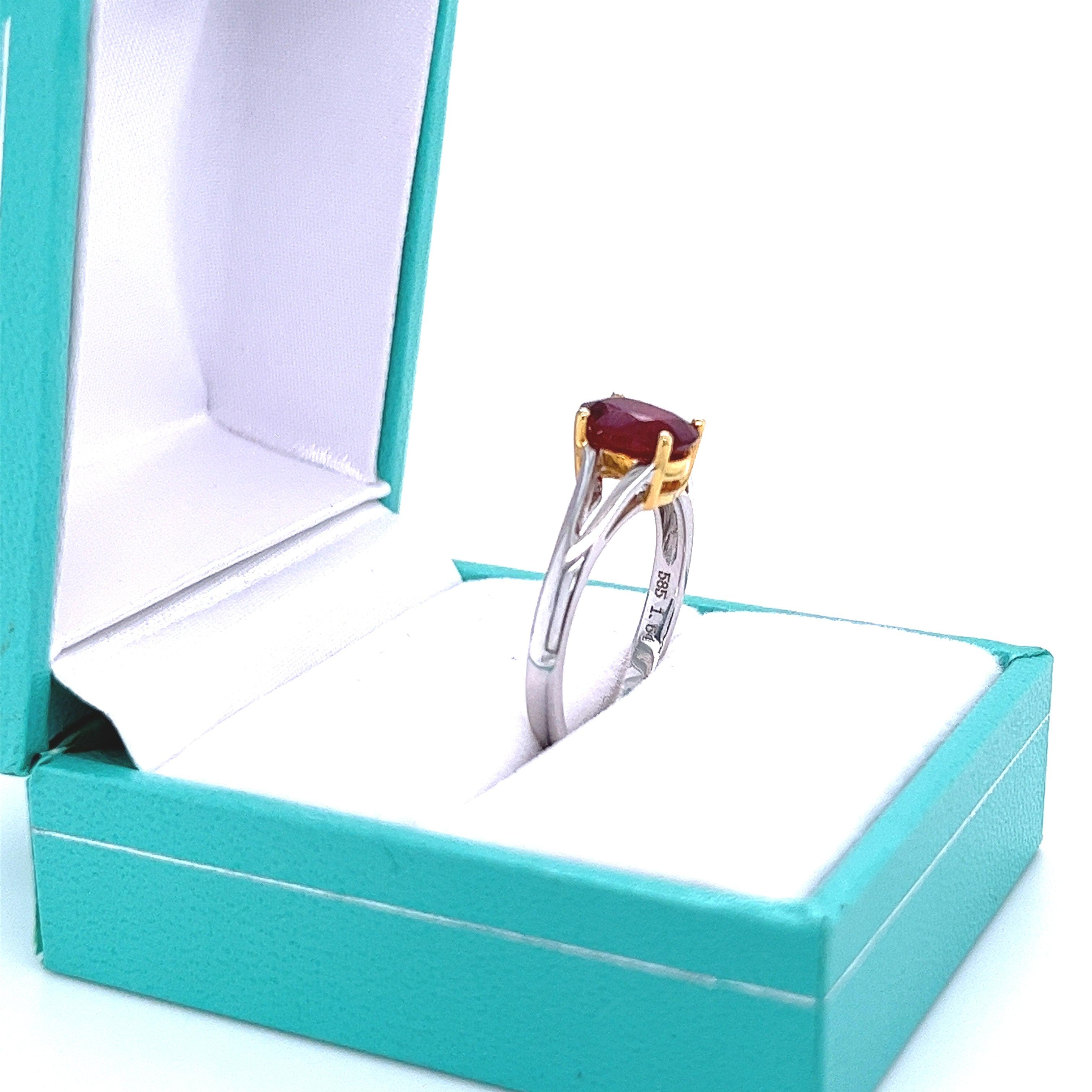 1.64 Carat Oval Cut Ruby Solitaire Split Shank 14K White Gold Ring-Rings-ASSAY