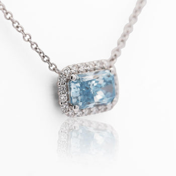 1.72 Carat Radiant Cut Blue & White Diamond Halo 14K White Gold Pendant Necklace – Assay Jewelers