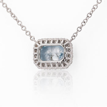 1.72 Carat Radiant Cut Blue & White Diamond Halo 14K White Gold Pendant Necklace – Assay Jewelers