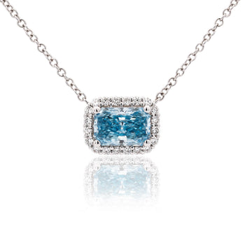 1.72 Carat Radiant Cut Blue & White Diamond Halo 14K White Gold Pendant Necklace – Assay Jewelers