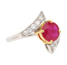 1.8 Carat Round Ruby Diamond Platinum and 18K Gold Bypass Ring